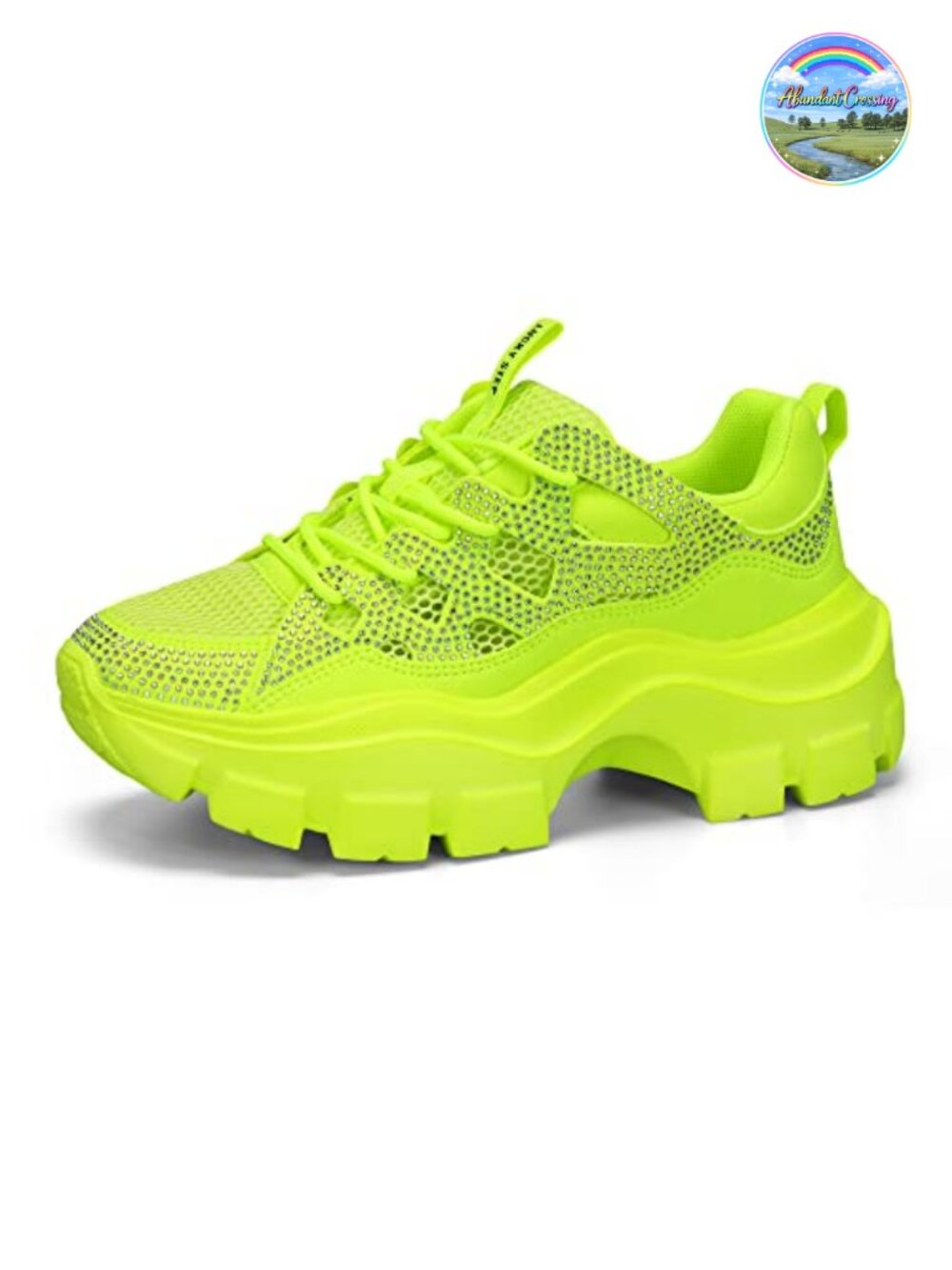 Women Chunky Platform Rhinestone Lace-Up Walking Sneakers Lightweight Casual